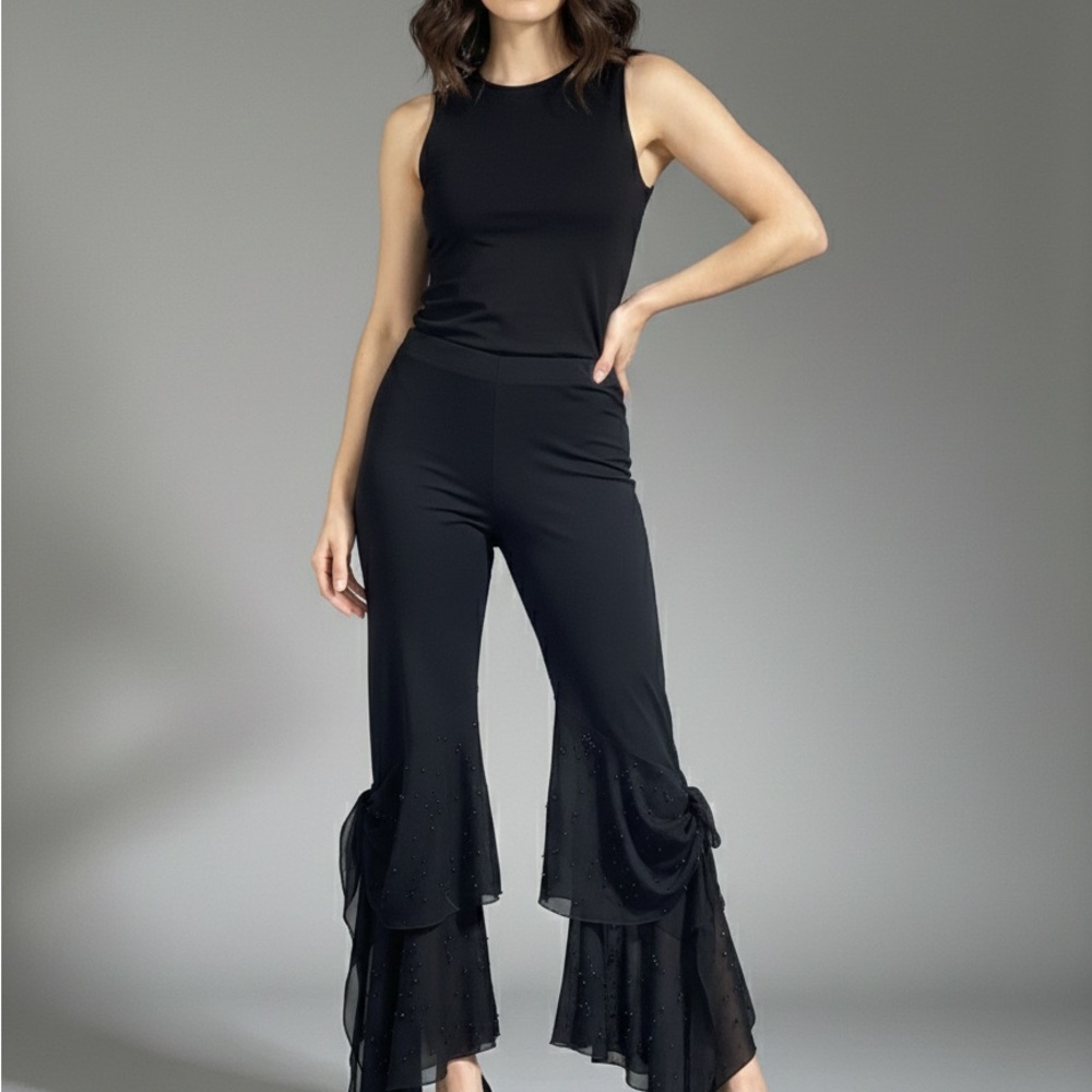 Cello Black Flare Pants Sheer Layered Ruffle Hem Flowy Party Size Small